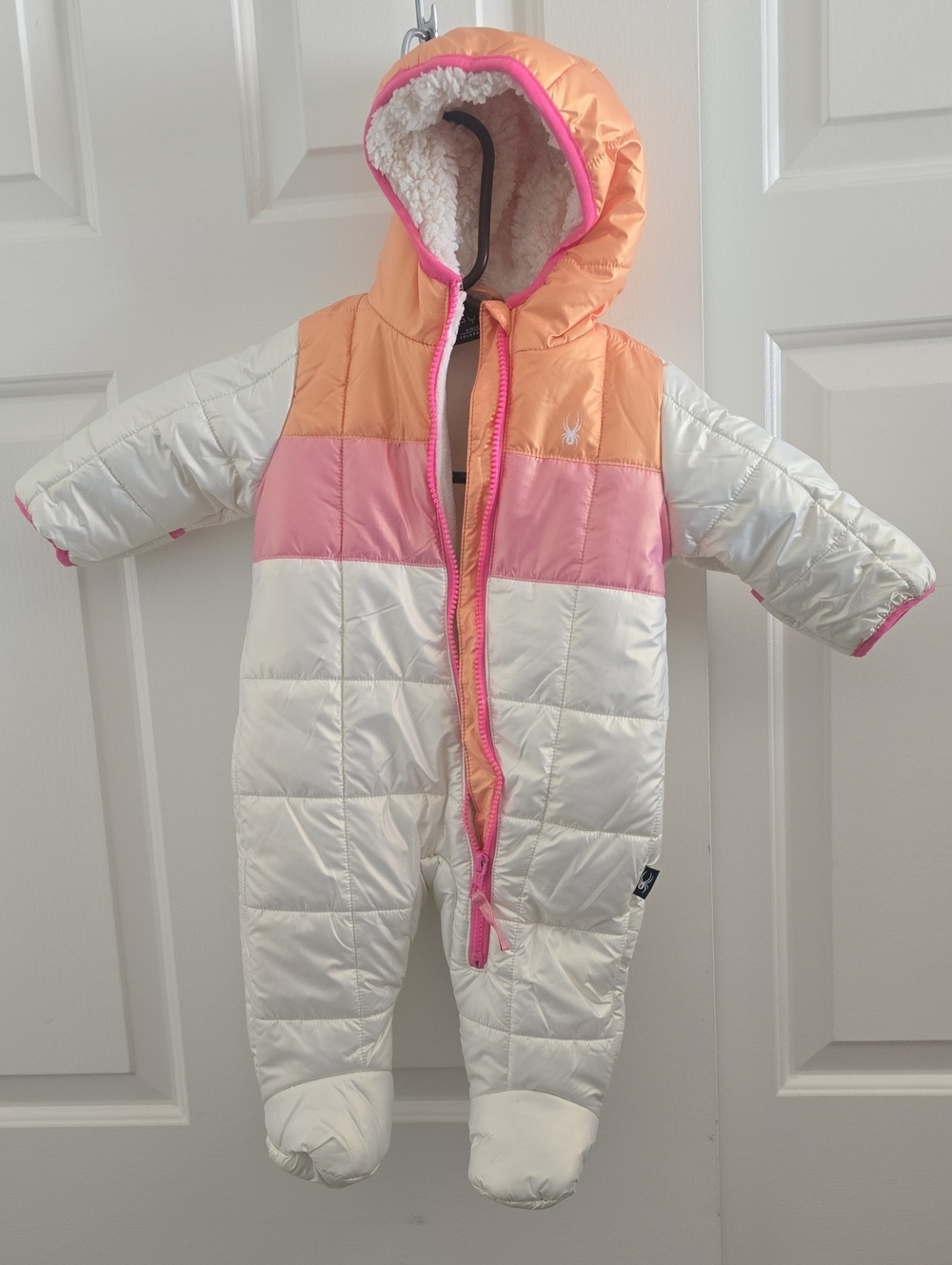 DKNY White, Pink & Peach Colorblock Sherpa-Lined Infant One-Piece